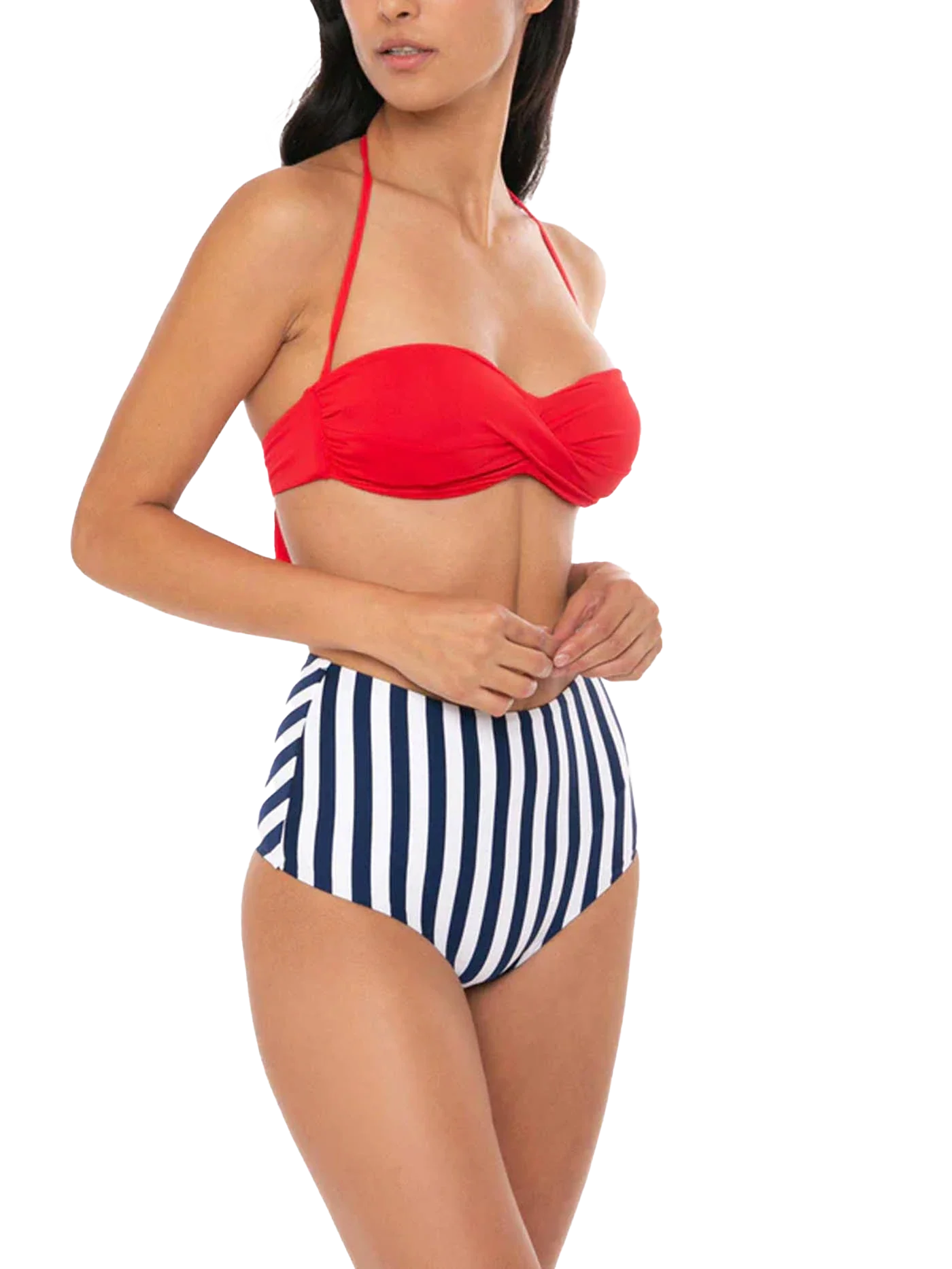 Slip da bagno alti vintage Bikini con stampa a righe blu