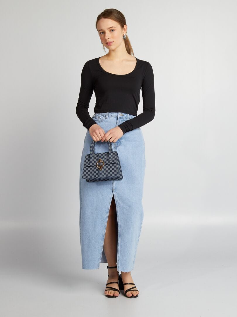 Top cropped de manga comprida - preto