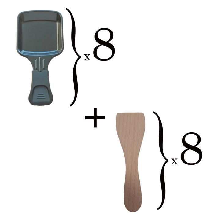 Juego de 8 platos para raclette y 8 palas de madera para sartén de raclette, espátula para raclette, parrilla para raclette, wok AS306002, AS306003 TEFAL,