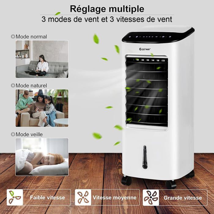 Aire acondicionado portátil COSTWAY 7L 4 en 1 - Enfriador de aire - Control remoto - 65W - Temporizador de 7.5H - 3 modos/velocidades - Pantalla LED - 27x30x74