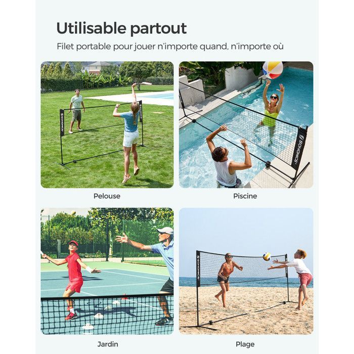 Red de bádminton y voleibol de 3 m, altura ajustable, set de tenis portátil, color negro.