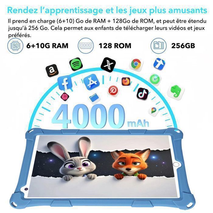 Tablet Android 13 de 8 polegadas para crianças, 6 GB de RAM, 128 GB de ROM, Wi-Fi 5G, Controle Parental, Certificado pela Google Play Store