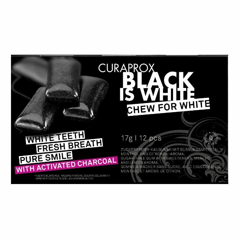 CURAPROX Curaprox Black Is White To Go närimiskumm 12 suhkruvaba tükki