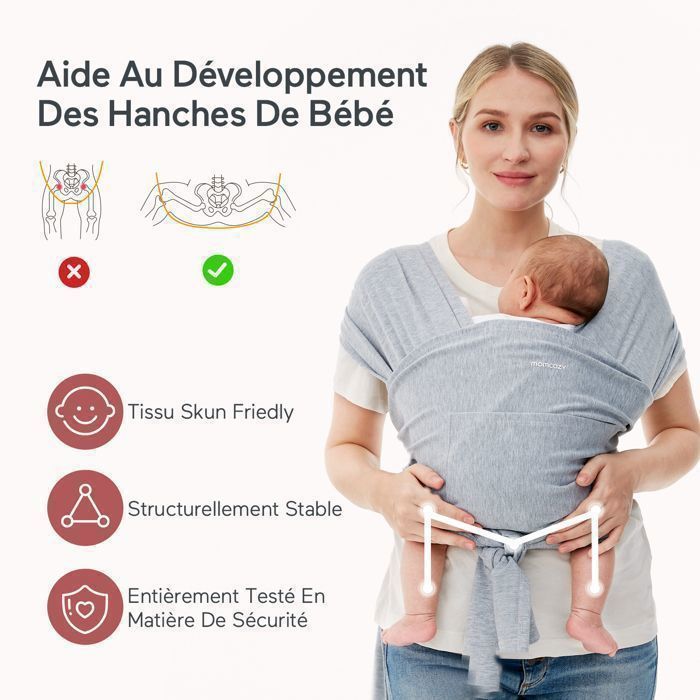 Canguru para Bebê DOCCMIK Momcozy Ajustável, Sem Nó, Ergonômico, Cinza, com Termômetro para Bebê