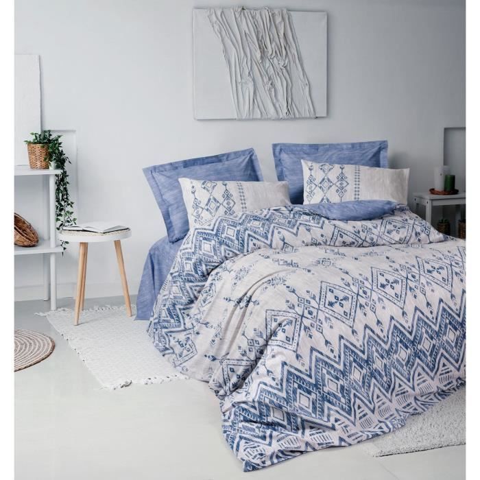 Juego de ropa de cama: 1 funda nórdica de 220 x 240 cm + 2 fundas de almohada de 60 x 60 cm - 100 % algodón reforzado - Azul