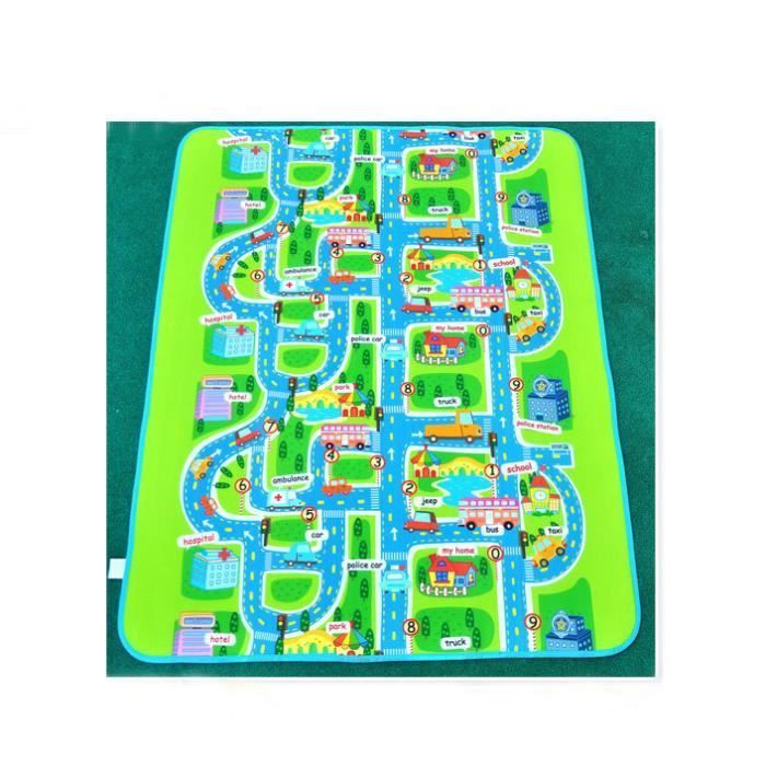 Tapis de Jeu Circuit Voiture de Course Tapis Rectangle Géant Jouet Cadeau pour Bébé Enfant Mixte