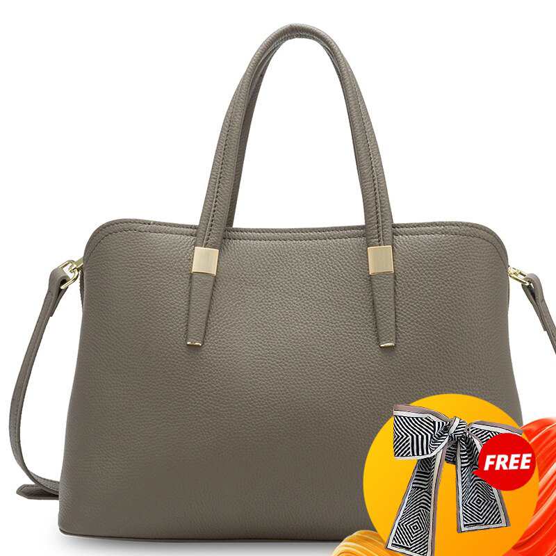 Sac bandoulière décontracté 100% cuir véritable, gris tendance, pour femme, noir de haute qualité, idéal pour le bureau