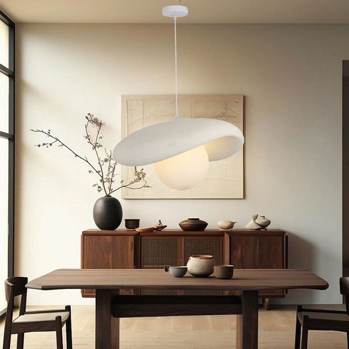 Lámpara colgante industrial moderna WOTTES Ø20CM, lámpara de techo tipo araña vintage, diseño Edison de cemento para sala de estar y dormitorio - Blanco, 1 unidad