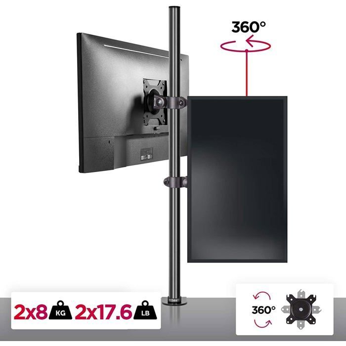 Supporto per doppio monitor Duronic DM15V2 | Supporto ergonomico e articolato per doppio schermo PC da scrivania | VESA 75-100 |