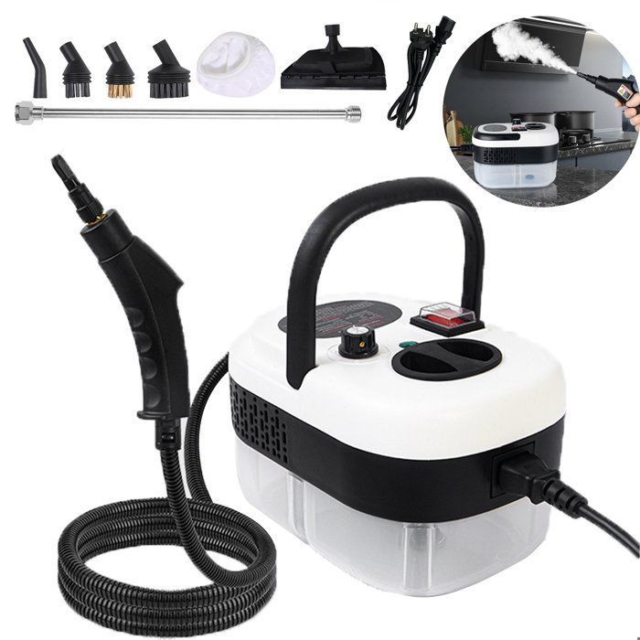 Limpiador a vapor de 2500 W, con 5 cabezales de cepillo, ajustable a 6 niveles, para limpiar suciedad, grasa y polvo, color negro.