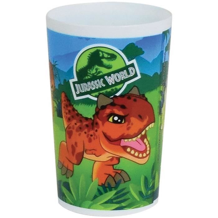 JURASSIC WORLD - Juego de vajilla infantil con taza, tazón, plato, cubiertos, botella de agua y caja para aperitivos.