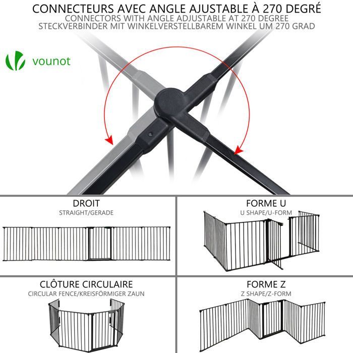 Barrera de seguridad plegable preensamblada VOUNOT® de 3,6 m - 6 paneles - Protector de chimenea de metal negro