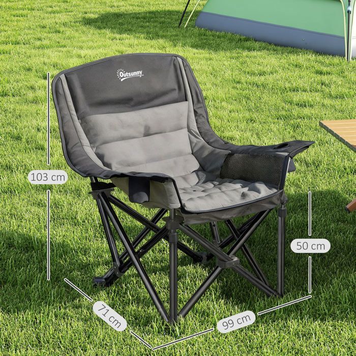 Campingstoel - Outsunny - draagbaar en opvouwbaar - zijvakken, bekerhouders en draagtas - zwart