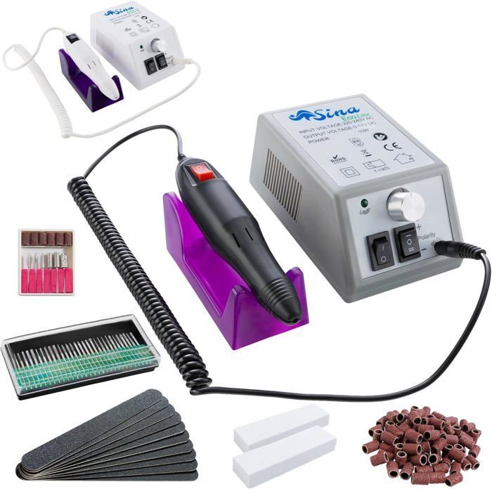 SINA Fraises à ongles électriques | ponceuse à ongles electrique | Lime à Ongles électrique | 100 manchons abrasifs | 20 000 tr/min