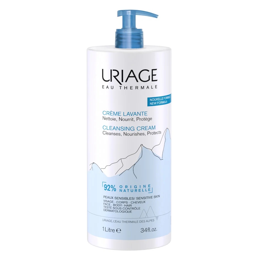 URIAGE Uriage Eau Thermale reinigingscrème 1 liter zeepvrije reinigingsgel voor gezicht, lichaam en haar