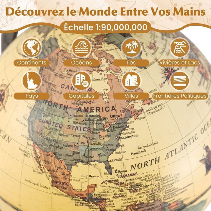 COSTWAY Globe - 14 CM Educational Globe for Children - Creative Antique Style Gift and Decoration Ideal for Home, Office