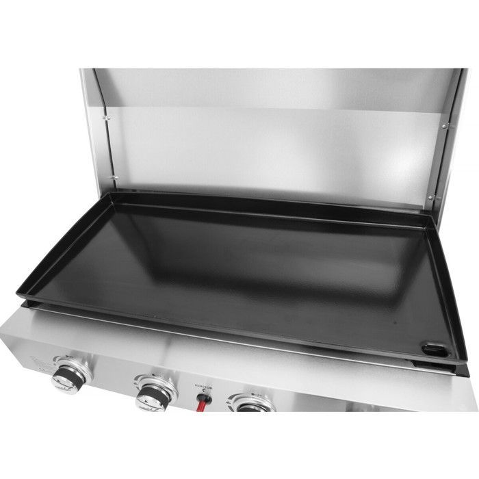 Plancha à gaz en inox avec 4 bruleurs et couvercle 