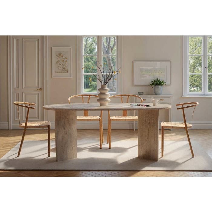 Tavolo da pranzo ovale Sablin - 180x90x75 cm - travertino
