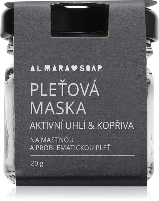 Almara milna maska za obraz z aktivnim ogljem in koprivo za mastno in problematično kožo
