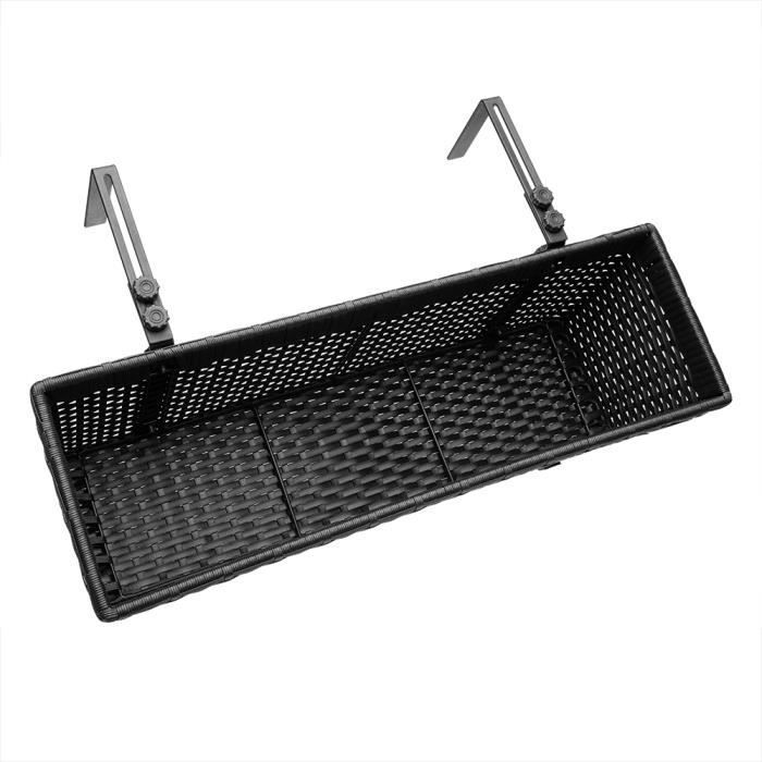 4x 11-liter flower box with mounting bracket, indoor/outdoor planter, flower pot, balcony/terrace decoration, black