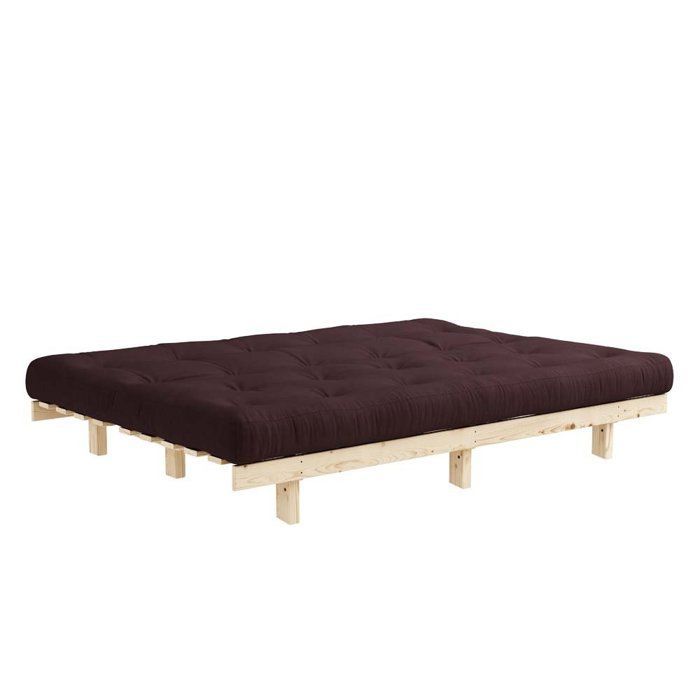 Divano letto futon trasformabile LEAN in legno di pino marrone, 130x200 cm