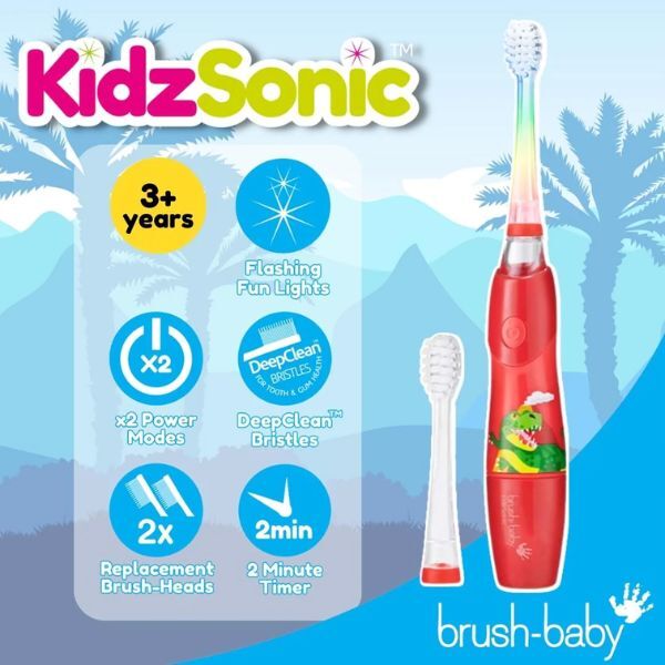 Brush Baby Dinosaur KidzSonic® elektrisk tannbørste for barn