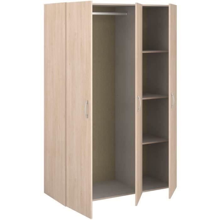 Wardrobe - EASY LIFE - Light Oak Finish - 3 Hinged Doors - W120.2 x H180 x D49.7cm - PARISOT EASY LIFE