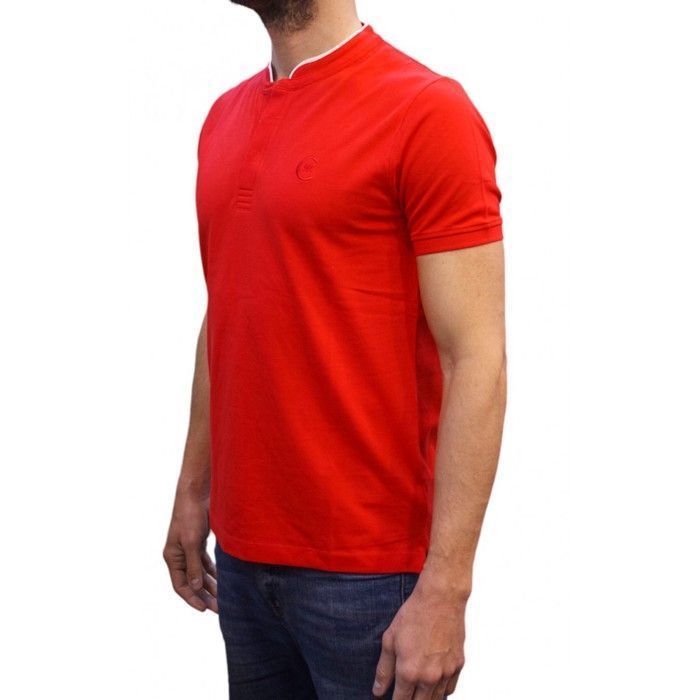 Cerruti 1881 Men's Short-Sleeve Mandarin Collar Polo Shirt, New Firenza Red