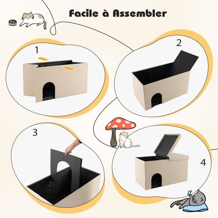 Arenero para gatos COSTWAY - Tapa abatible, filtro de carbón que absorbe olores - Armario para arenero - Beige