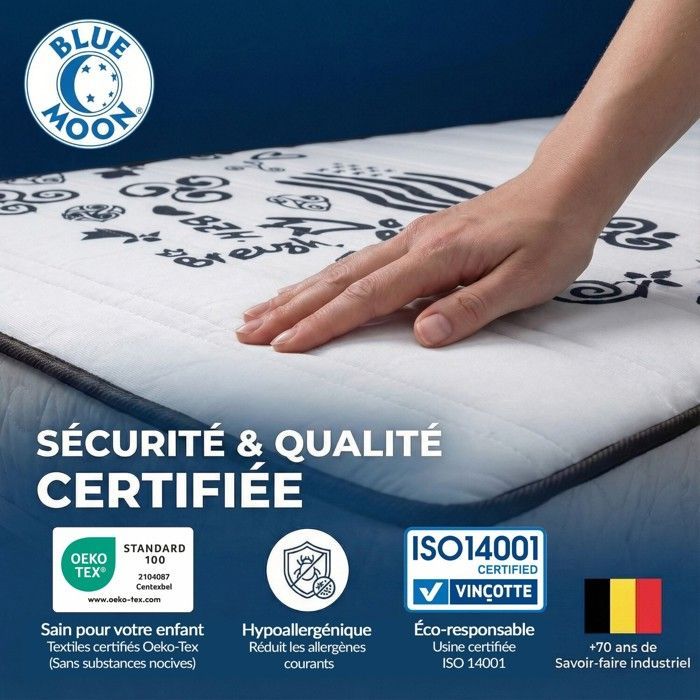 Juego de 2 colchones de espuma BREIZH de 90x190 cm - Espuma contorneada de 5 zonas - Soporte firme - 15 cm de grosor - Fabricados en Bélgica
