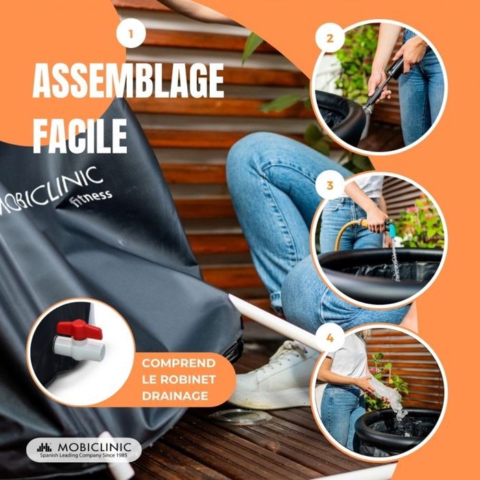 Banheira inflável Mobiclinic 350L para recuperação muscular, com tampa, 80x80x70cm, para gelo e água quente, estilo ártico.