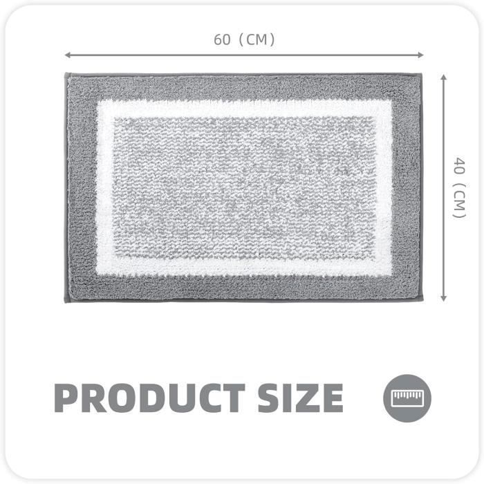 Tapis de Bain Antidérapant,Tapis Salle de Bain Moelleux en Microfibre,Tapis de Douche Absorbant Lavable en Machine,40 x 60 cm,Gris