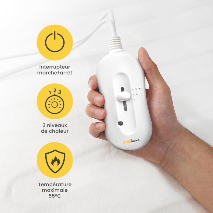 Surmatelas Chauffant - Cosi Home - 150x80 cm - 3 Niveaux de Température - Télécommande - Blanc