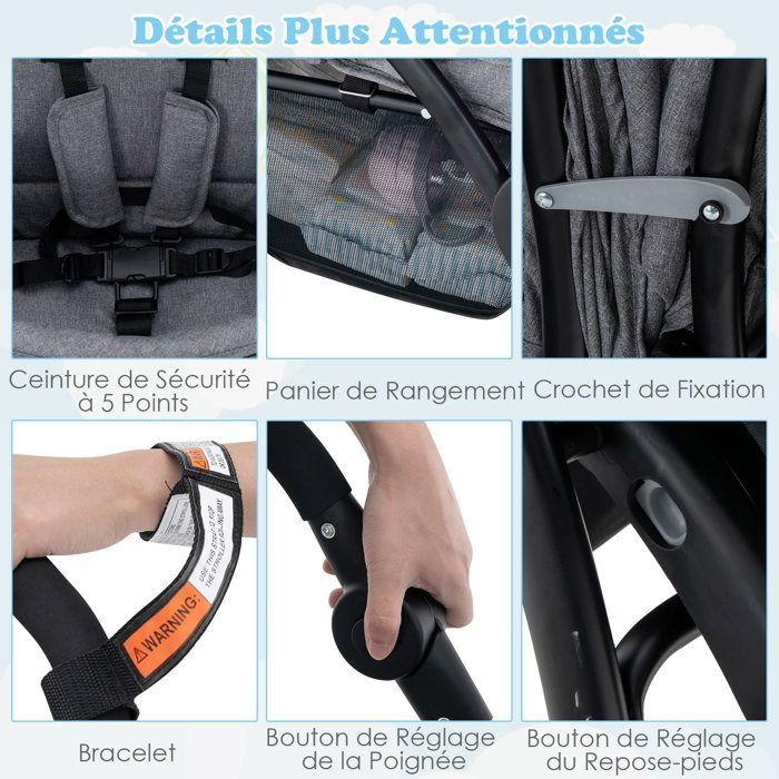 LIFEZEAL Poussette Double Pliable pour Jumeaux Poussette Canne 2 Places Réglable en 3 Positions avec Cosy 4 Roues Charge 30 KG
