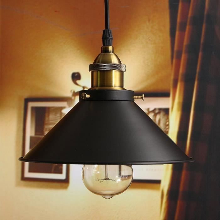 UNI LUSTRE - SUSPENSION  Luminaire Abat-jour Métal Lampe Suspension E27 22cm Noir