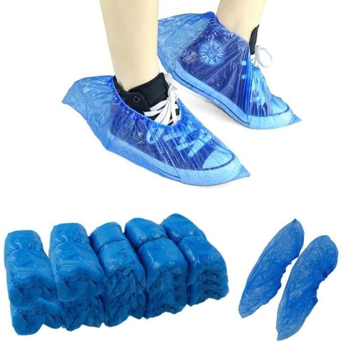 Paquete de 100 cubrezapatos desechables de plástico azul Changzhou para protección en interiores y exteriores - Impermeables