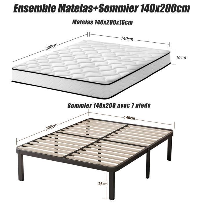 Frixovel 140x200cm Bed Set with Mattress and Base - Mattress 140x200x16cm - Bed Base 140x200cm