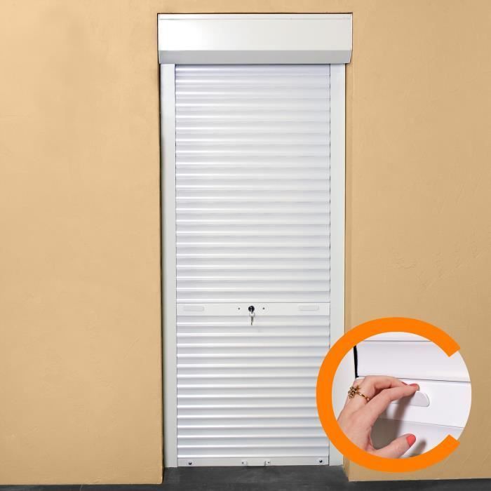 Persiana enrollable manual con tirador para puerta, 100 x 220 cm, PVC - Color blanco -