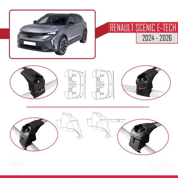Barras de techo ACE-2 compatibles con Renault Scenic E-Tech 2024-2026, portaequipajes de aluminio gris, 2 barras.