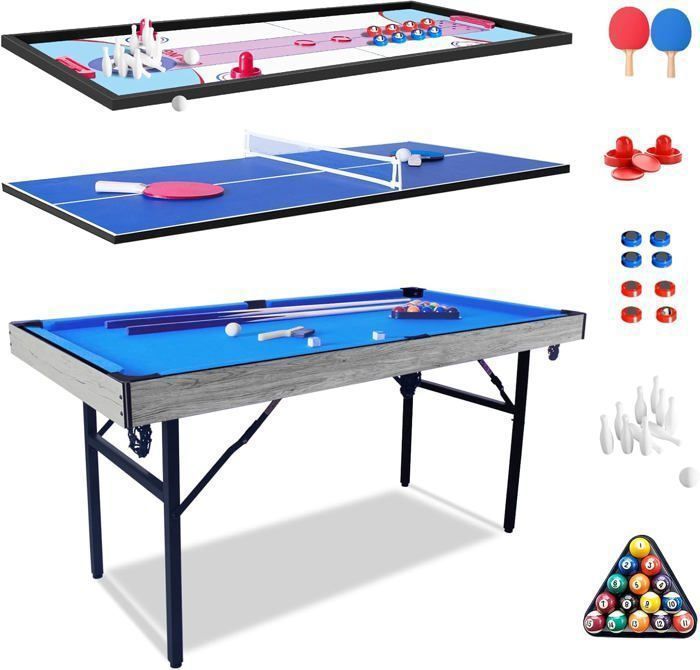 HLC Folding Multi-Game Table, 5 in 1 Game Table, Ping-Pong, Shuffleboard, Billiards, Bowling, Hockey Table
