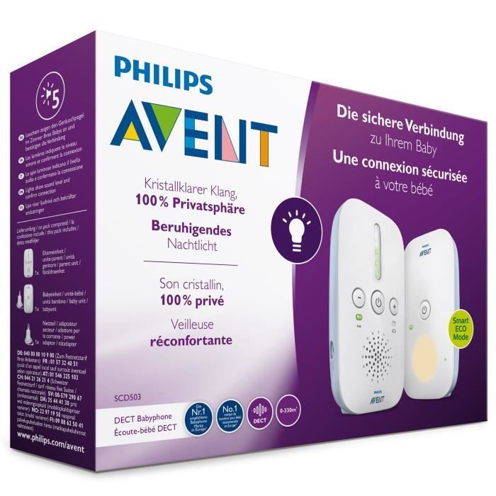 PHILIPS AVENT SCD503/26 - BabyPhone DECT connecté - Mode Smart ECO - Jusqu’à 24h d'autonomie- Longue portée