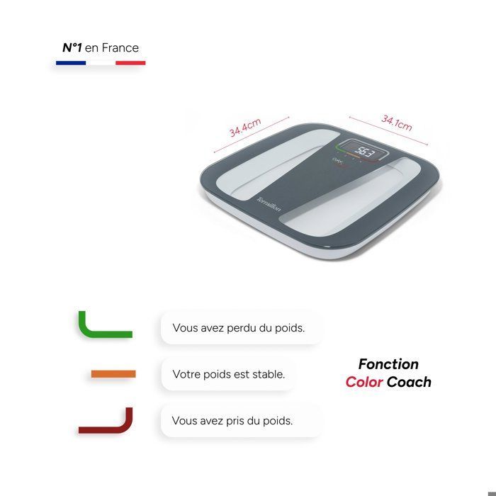 Pèse Personne Électronique - Terraillon - COLOR COACH QUATTRO - Reconnaisance Automatique, 4 Mémoires Utilisateurs - 160Kg