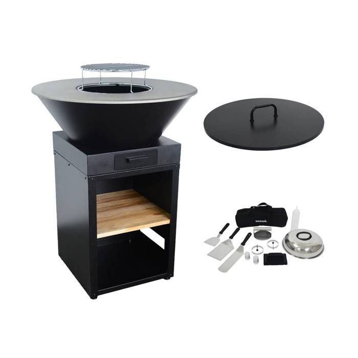 MOMBACHO Ø81,5cm barbecue vuurkorf met grillrooster, opbergruimte, deksel en keukengerei