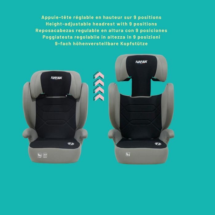 NANIA Siège auto enfant Belem 2 en 1 I-size 100-150 cm-Groupe 2/3- environ 4-12 ans - Protection Latérale - Appui-tête Réglable