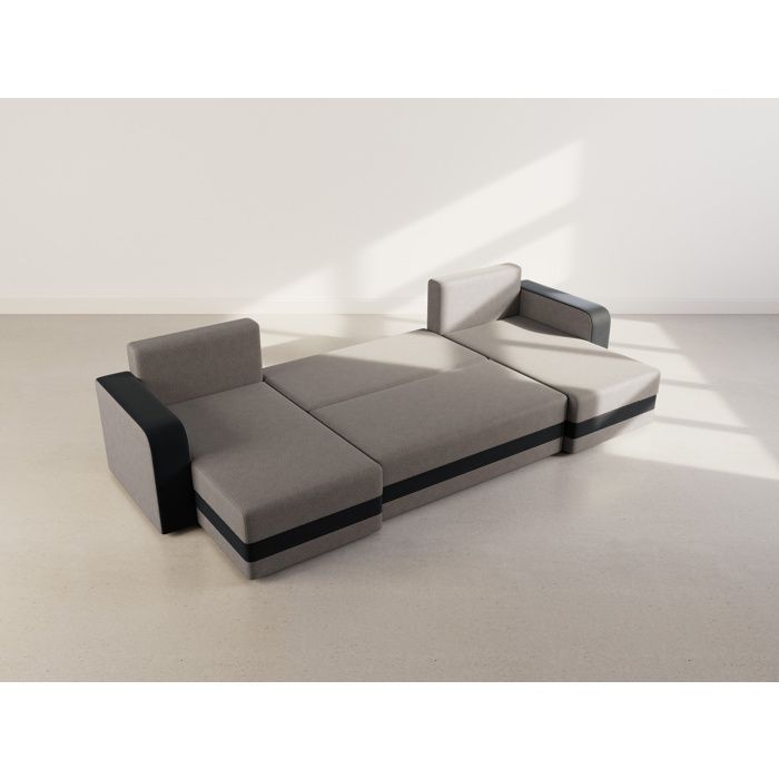 Harvey - Sofá cama panorámico en forma de U de 7 plazas con espacio de almacenamiento en tela bicolor - Negro / Gris