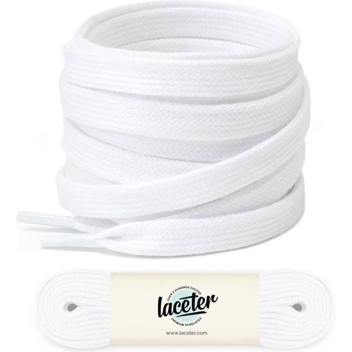 Lacets plats blanc, 120 cm, Largeur 8mm, Lacet blanc pour baskets et chaussures