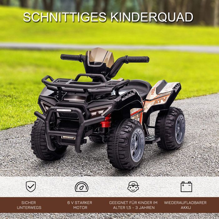 HOMCOM Mini Electric Quad for Children, 18-36 Months, Metal and PP, Black 70 x 42 x 45 cm