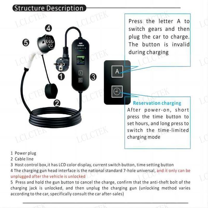 Cargador de 16 A y 3,5 kW con cable de carga USB para vehículos eléctricos tipo 2