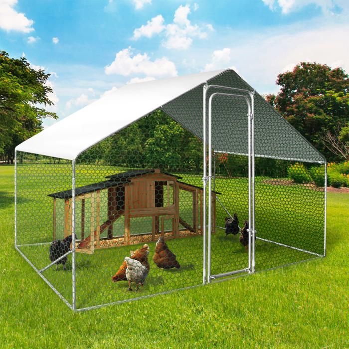 Lona impermeable blanca IDMARKET de 3,4 x 1,90 m y 150 g para recintos de gallineros.