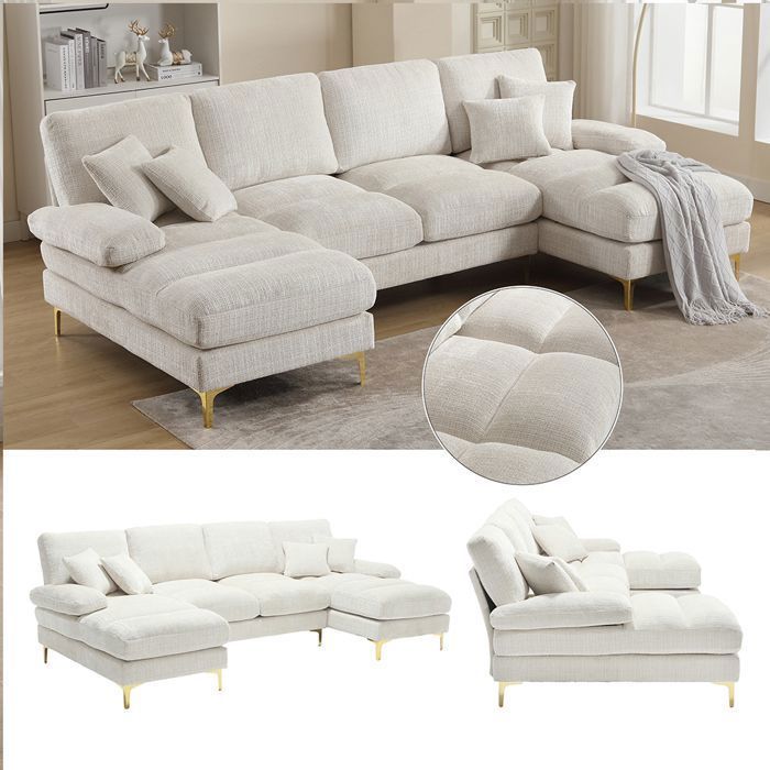 Ecksofa – U-förmig – mit zwei Sitzen – 4-Sitzer – aus Chenille-Stoff – 272 x 136 x 88 cm